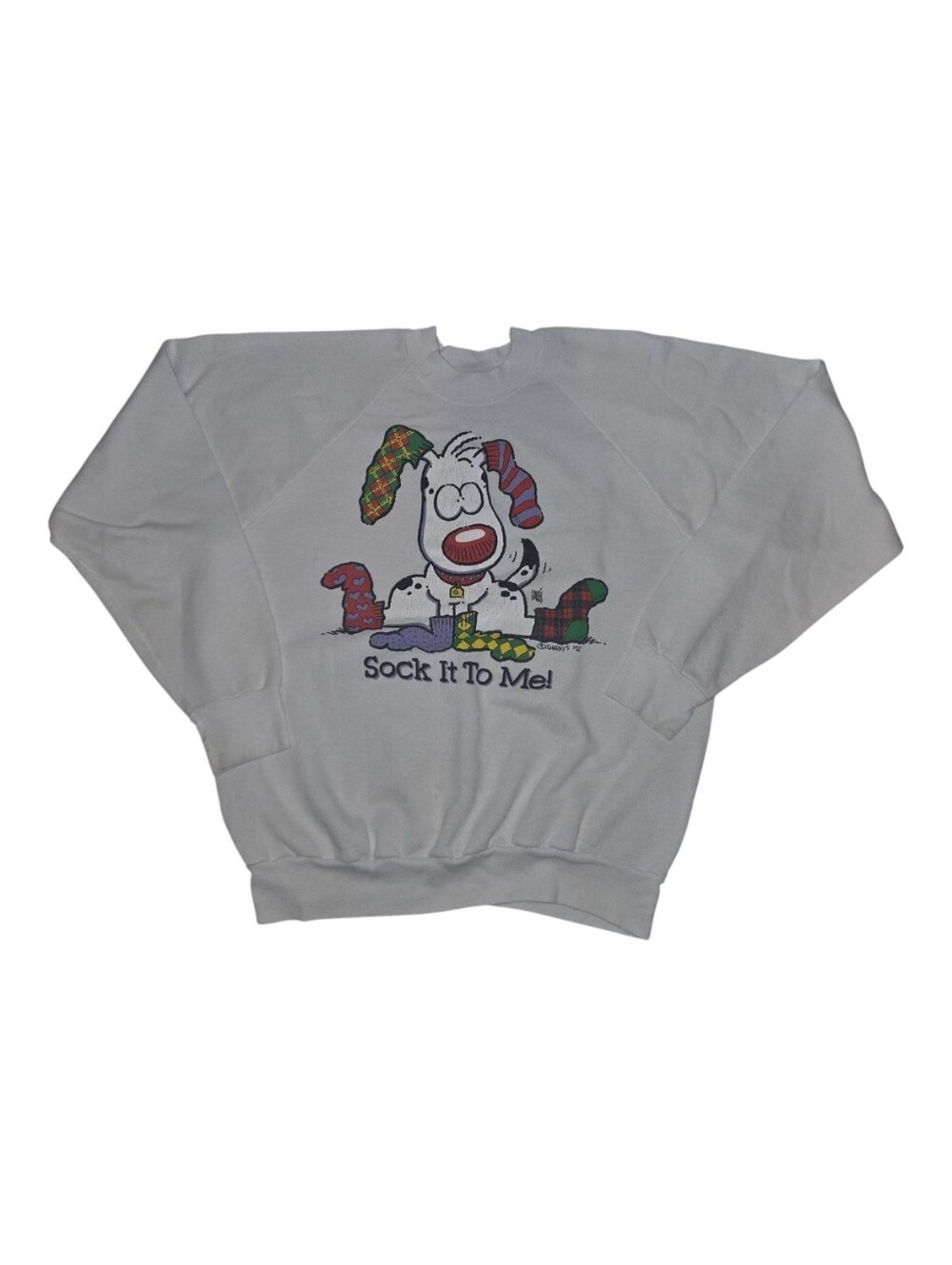 Vintage White Graphic 'Sock It To Me!' Sweatshirt Size XL